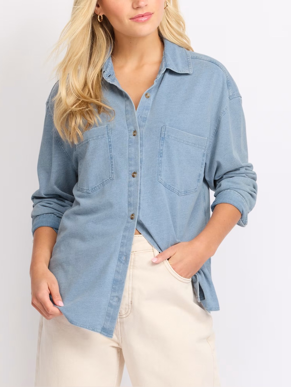 NWT Z SUPPLY Reese Denim Jersey Button Down